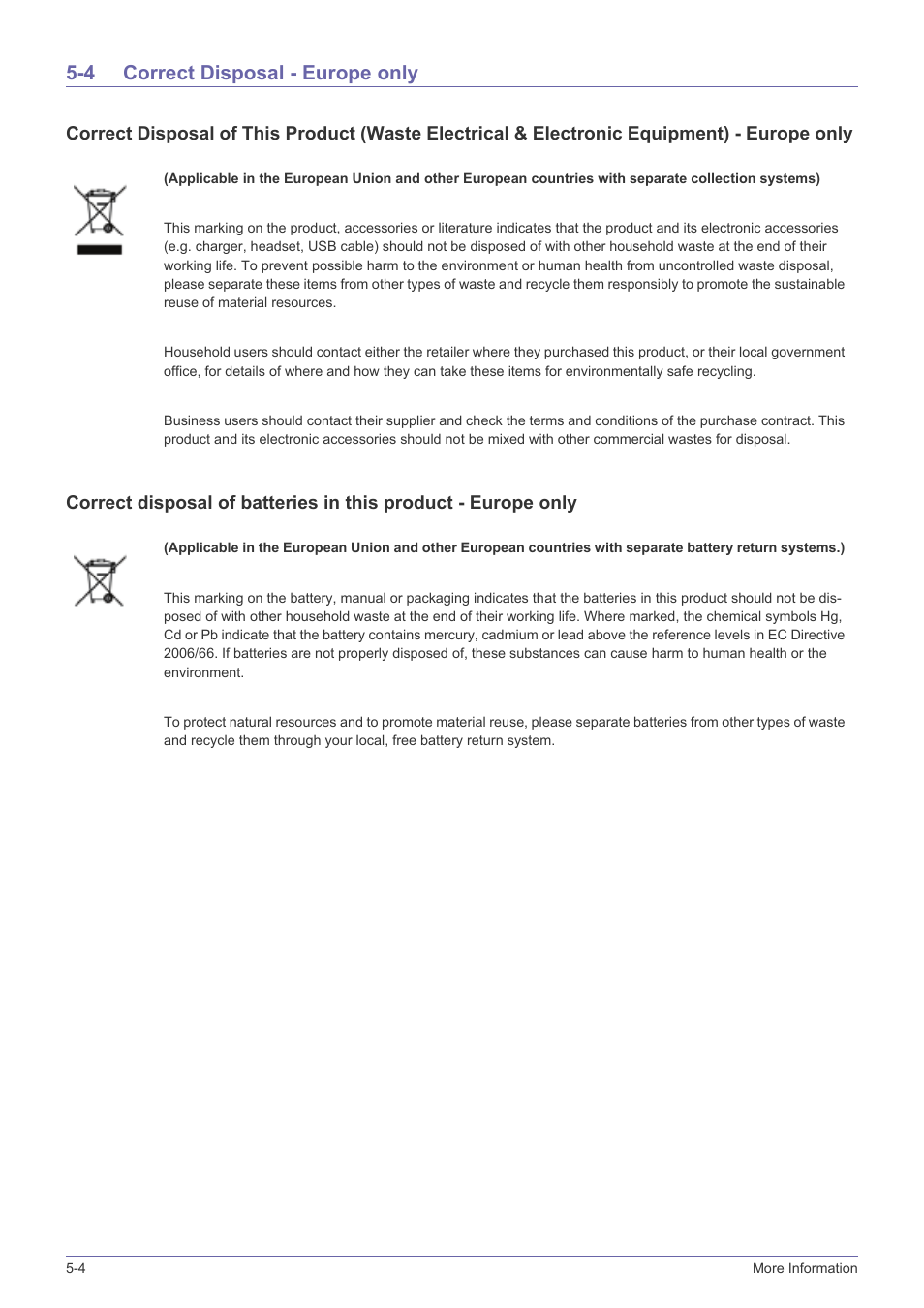 4 correct disposal - europe only, Correct disposal - europe only -4 | Samsung SP-L331 User Manual | Page 78 / 78