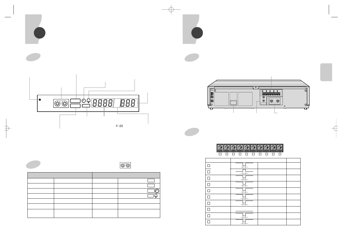Anschlüsse, Regler und anzeigen, Rückseite | Informationen zu den fremdgeräteanschluss-buchsen, Anzeige der betriebsbedingungen, Vorderseite | Samsung SVR-24JP User Manual | Page 52 / 116