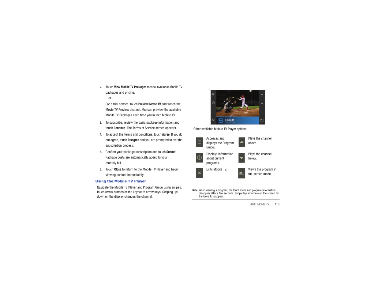 Using the mobile tv player | Samsung Eternity II SGH-A597 User Manual | Page 123 / 199