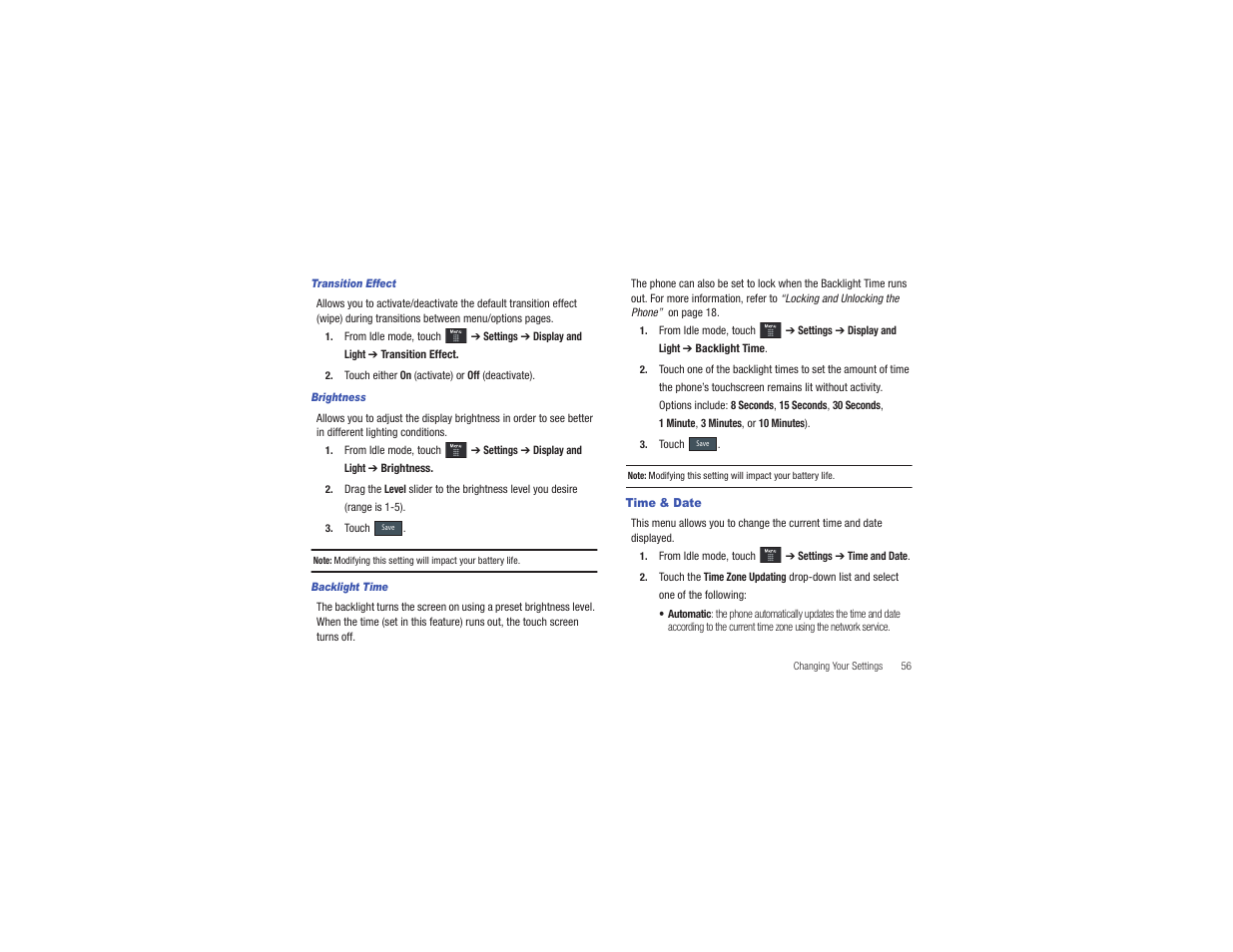 Time & date | Samsung Eternity II SGH-A597 User Manual | Page 61 / 199