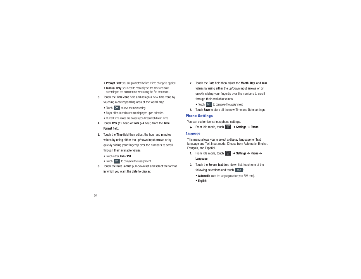 Phone settings | Samsung Eternity II SGH-A597 User Manual | Page 62 / 199