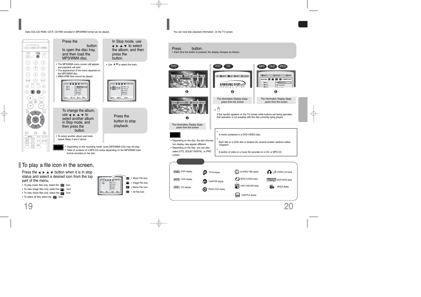 Mp3/wma-cd playback, Displaying disc information | Samsung HT-Q9 User Manual | Page 11 / 33