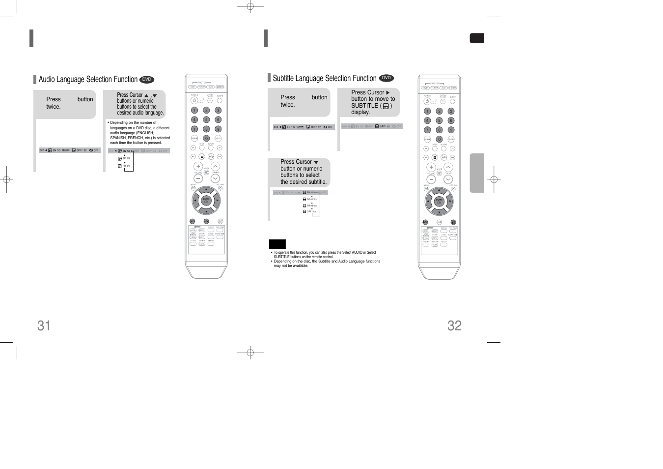 Selecting audio language, Selecting subtitle language, Selecting subtitle language 31 | Samsung HT-Q9 User Manual | Page 17 / 33