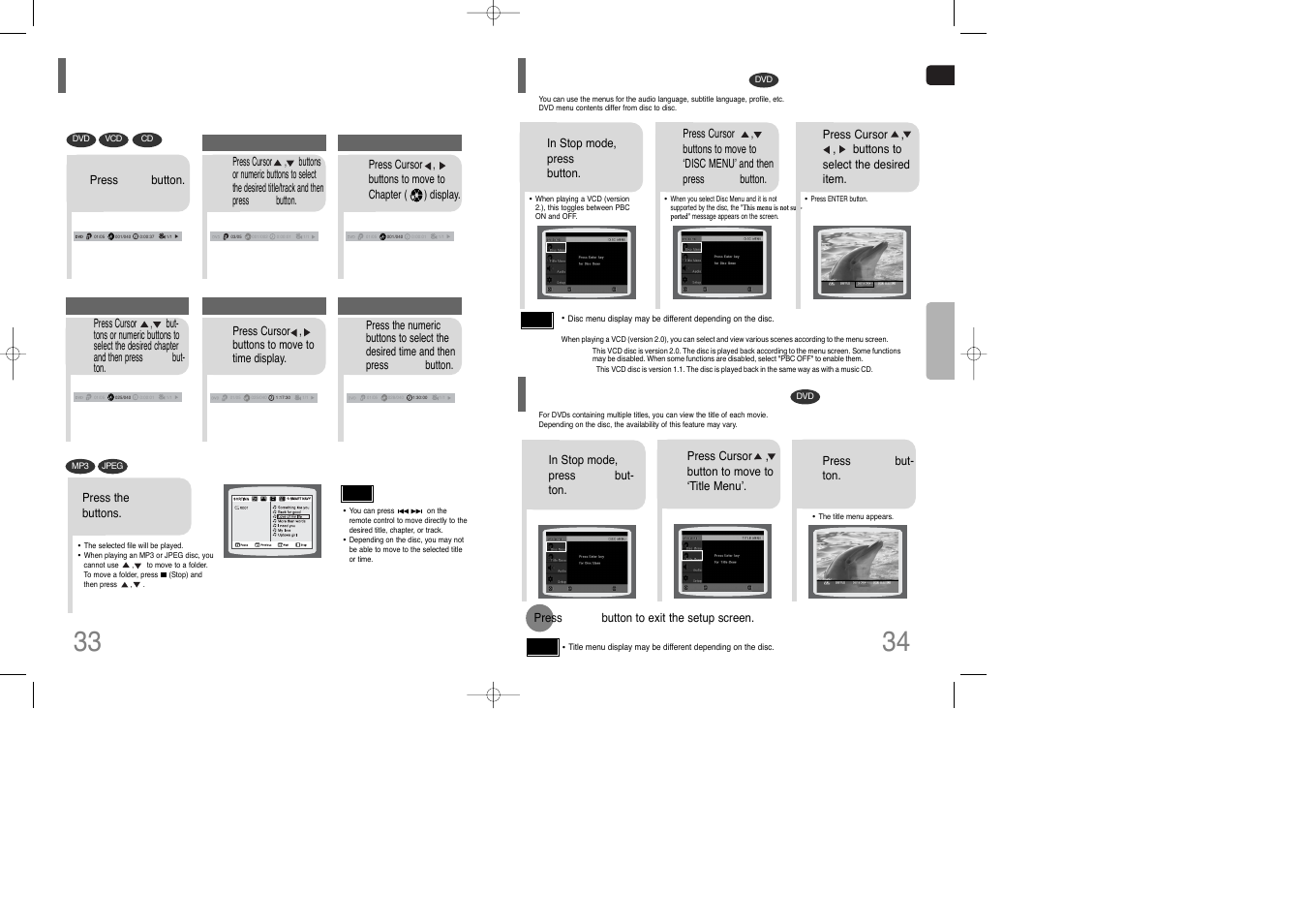 Moving directly to a scene/song, Using disc menu, Using the title menu | Samsung HT-Q9 User Manual | Page 18 / 33