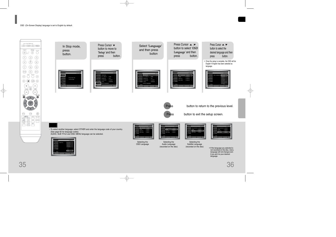 Setting the language, Setting the language 35 | Samsung HT-Q9 User Manual | Page 19 / 33