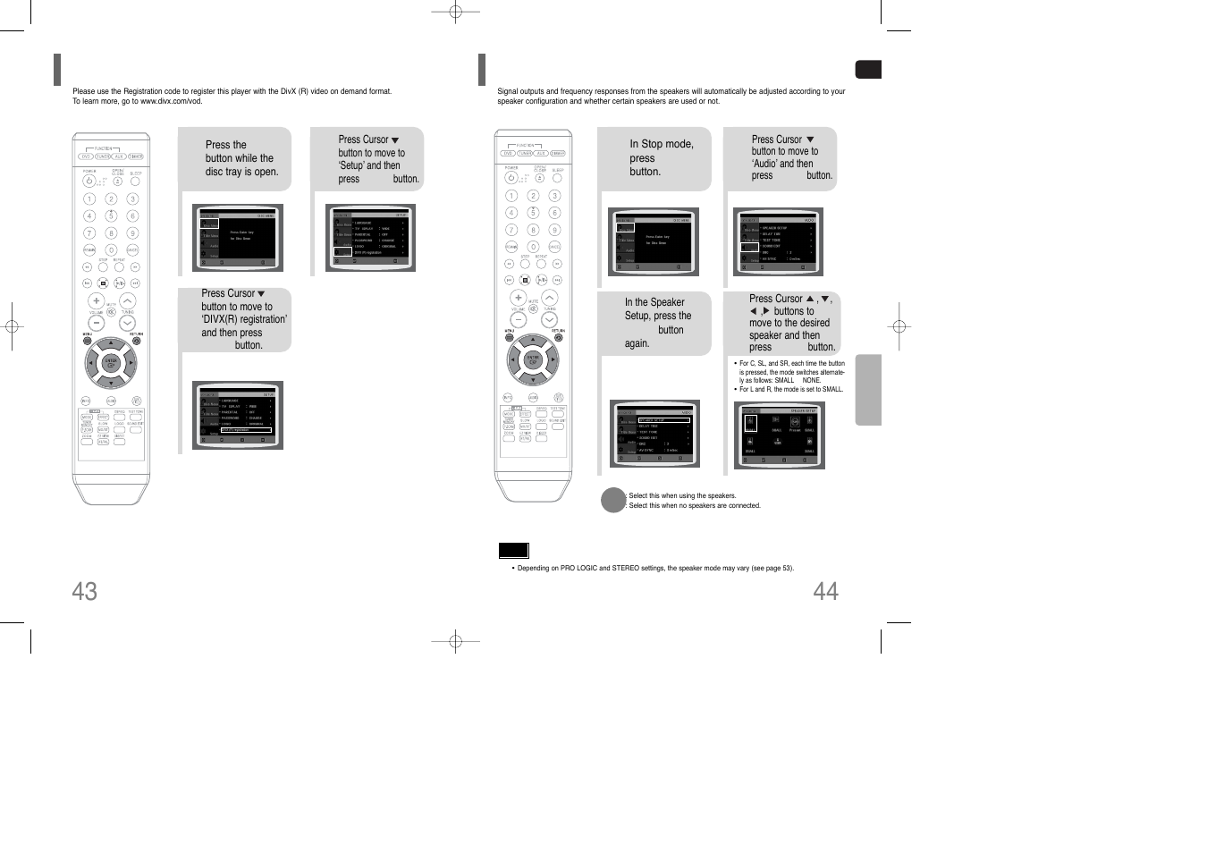 Divx (r) registration, Setting the speaker mode | Samsung HT-Q9 User Manual | Page 23 / 33