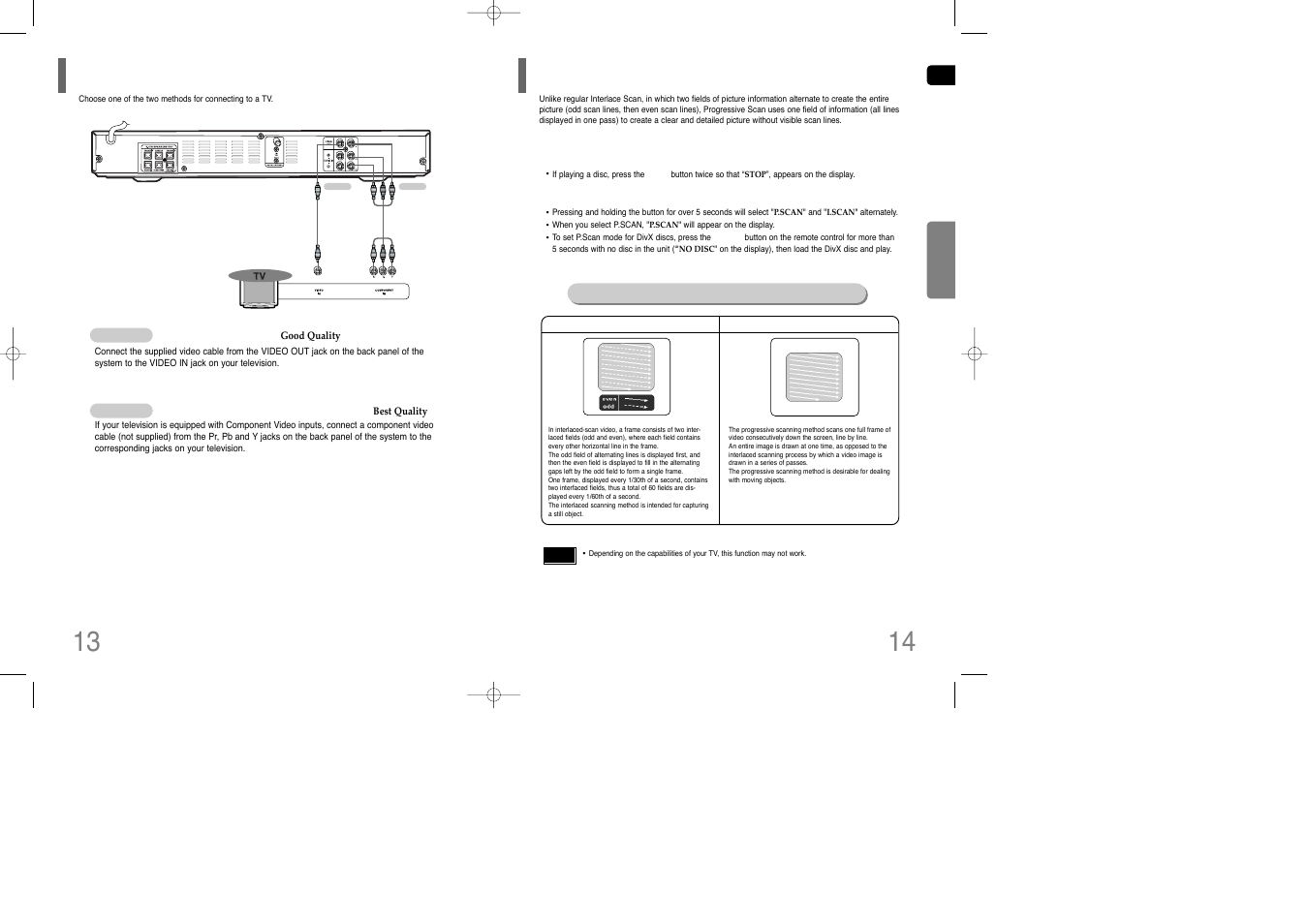 Connecting the video out to tv, P.scan(progressive scan) function, P.scan | Function, Progressive scan) | Samsung HT-Q9 User Manual | Page 8 / 33