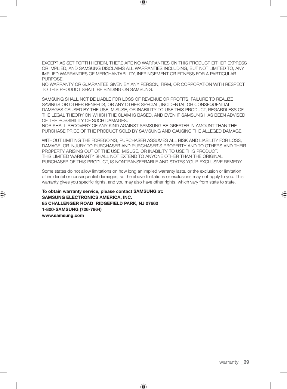 Samsung DV331AG User Manual | Page 39 / 40