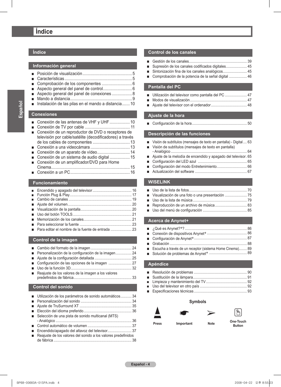Índice | Samsung HL72A650 User Manual | Page 105 / 195