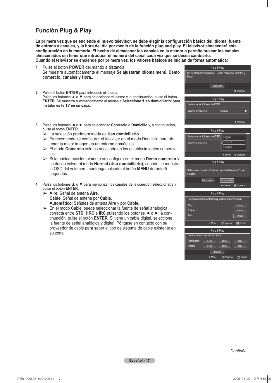 Función plug & play | Samsung HL72A650 User Manual | Page 118 / 195