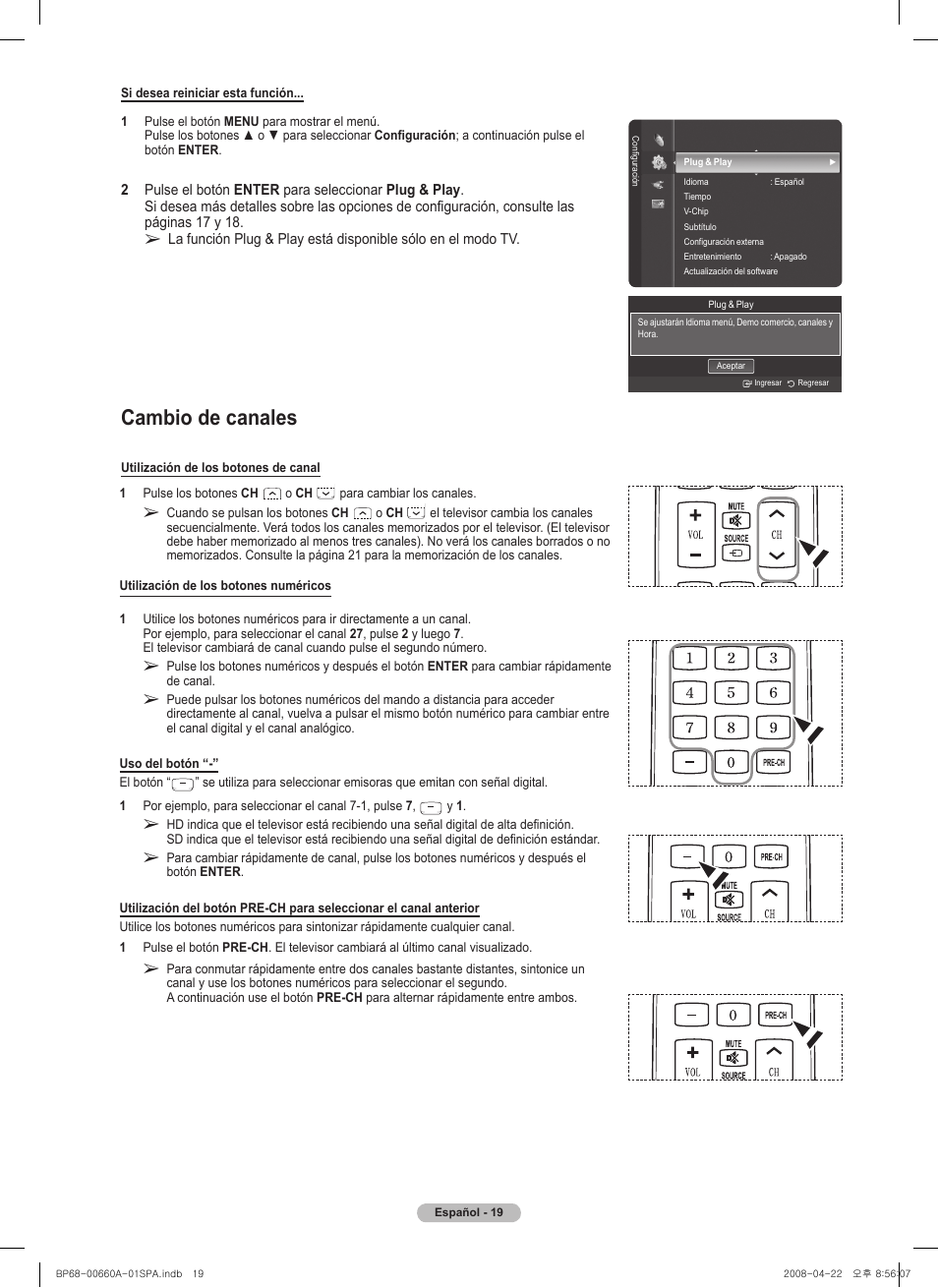 Cambio de canales | Samsung HL72A650 User Manual | Page 120 / 195