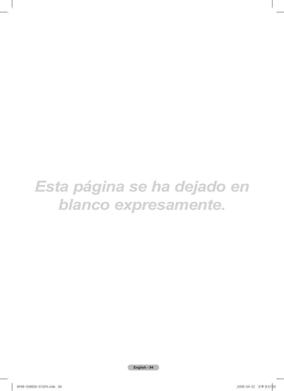 Esta página se ha dejado en blanco expresamente | Samsung HL72A650 User Manual | Page 195 / 195