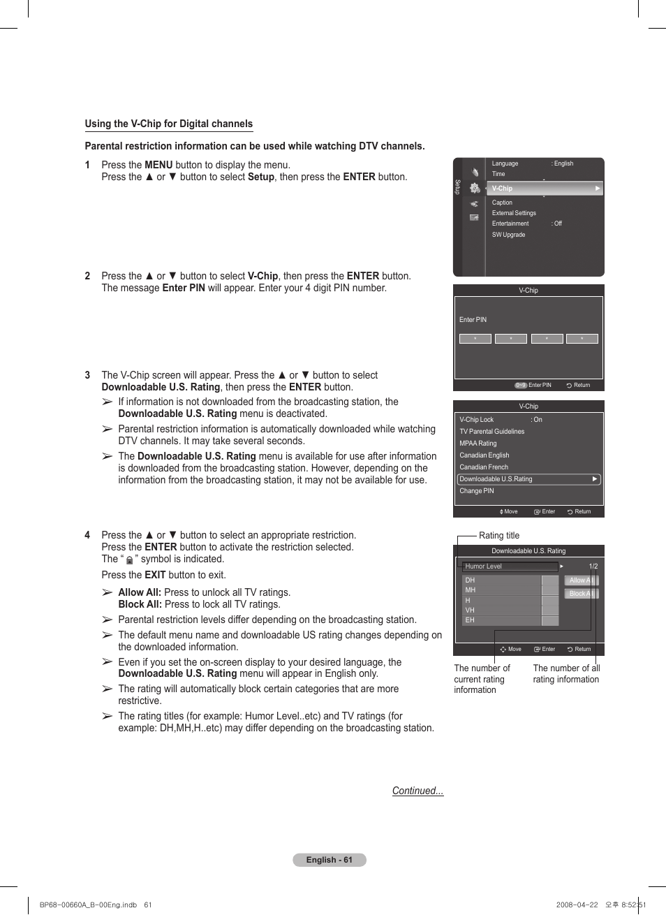 Samsung HL72A650 User Manual | Page 61 / 195