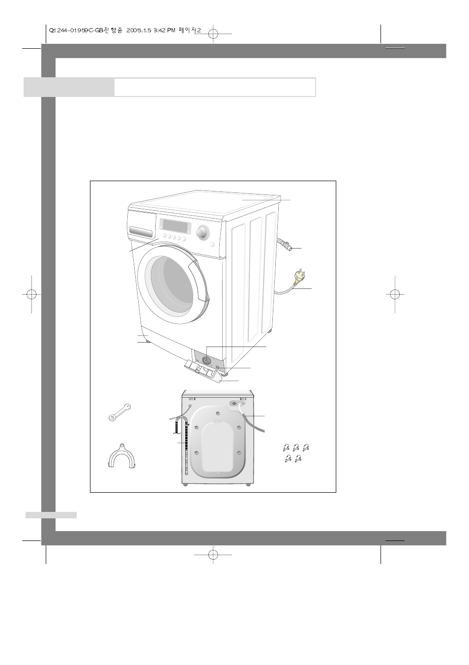 Installing the washing machine, Unpacking the washing machine, Overview of the washing machine | Samsung Q1044(C/S/V) User Manual | Page 4 / 24