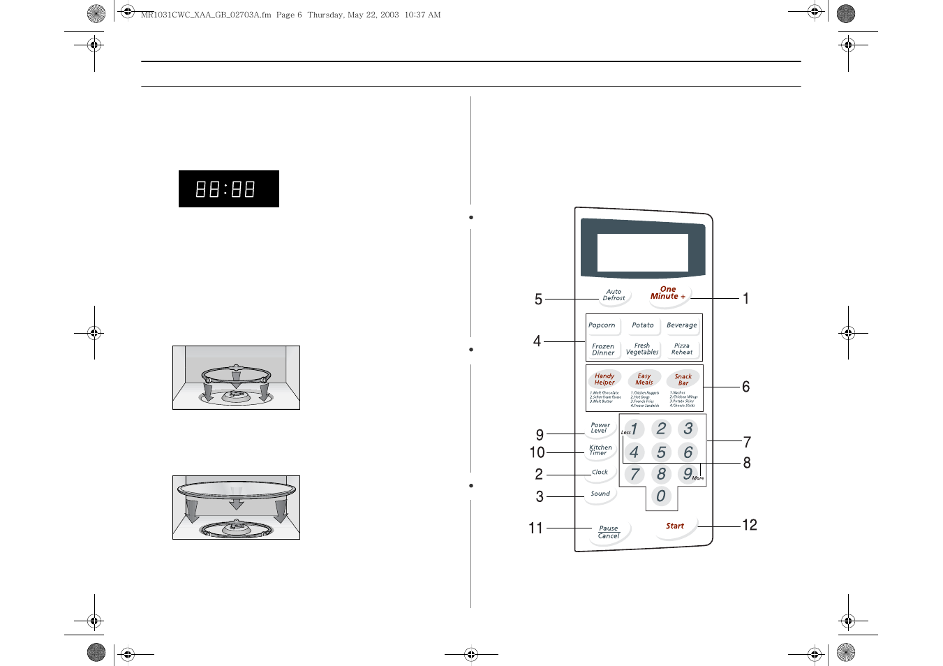 Setting up your microwave oven, Control panel buttons, Mr1031cwc/mr1032cbc/mr1033csc | Your new microwave oven | Samsung MR1033CSC User Manual | Page 6 / 26