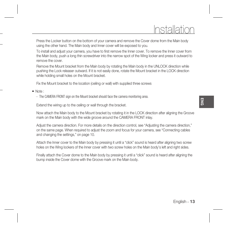 Installation | Samsung SCC-B5366 User Manual | Page 13 / 35