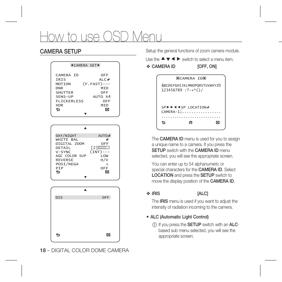 How to use osd menu, Camera setup, Cdef | Samsung SCC-B5366 User Manual | Page 18 / 35
