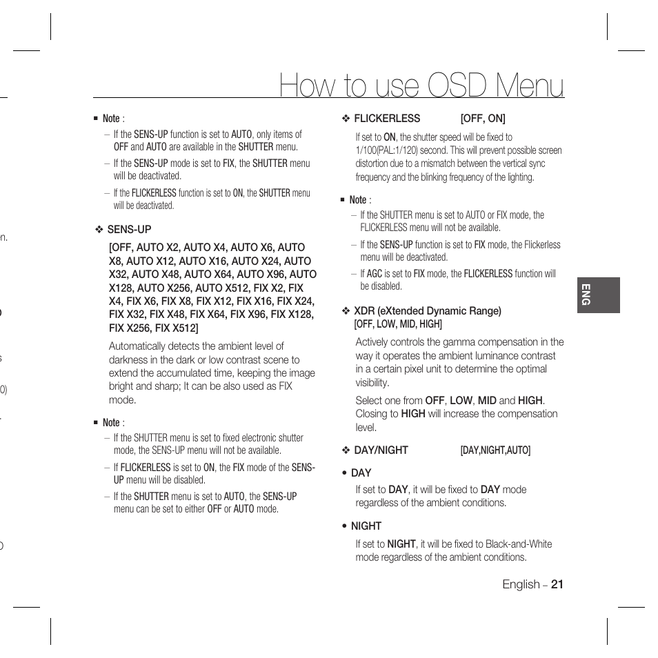 How to use osd menu | Samsung SCC-B5366 User Manual | Page 21 / 35