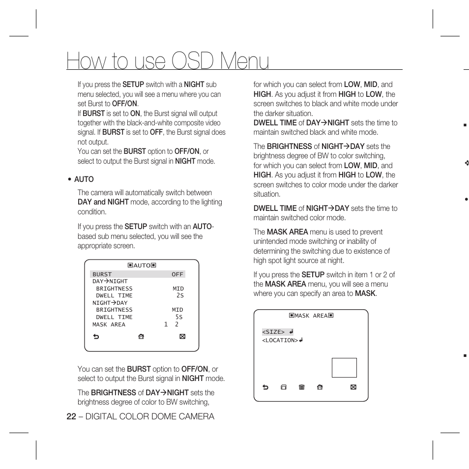 How to use osd menu | Samsung SCC-B5366 User Manual | Page 22 / 35