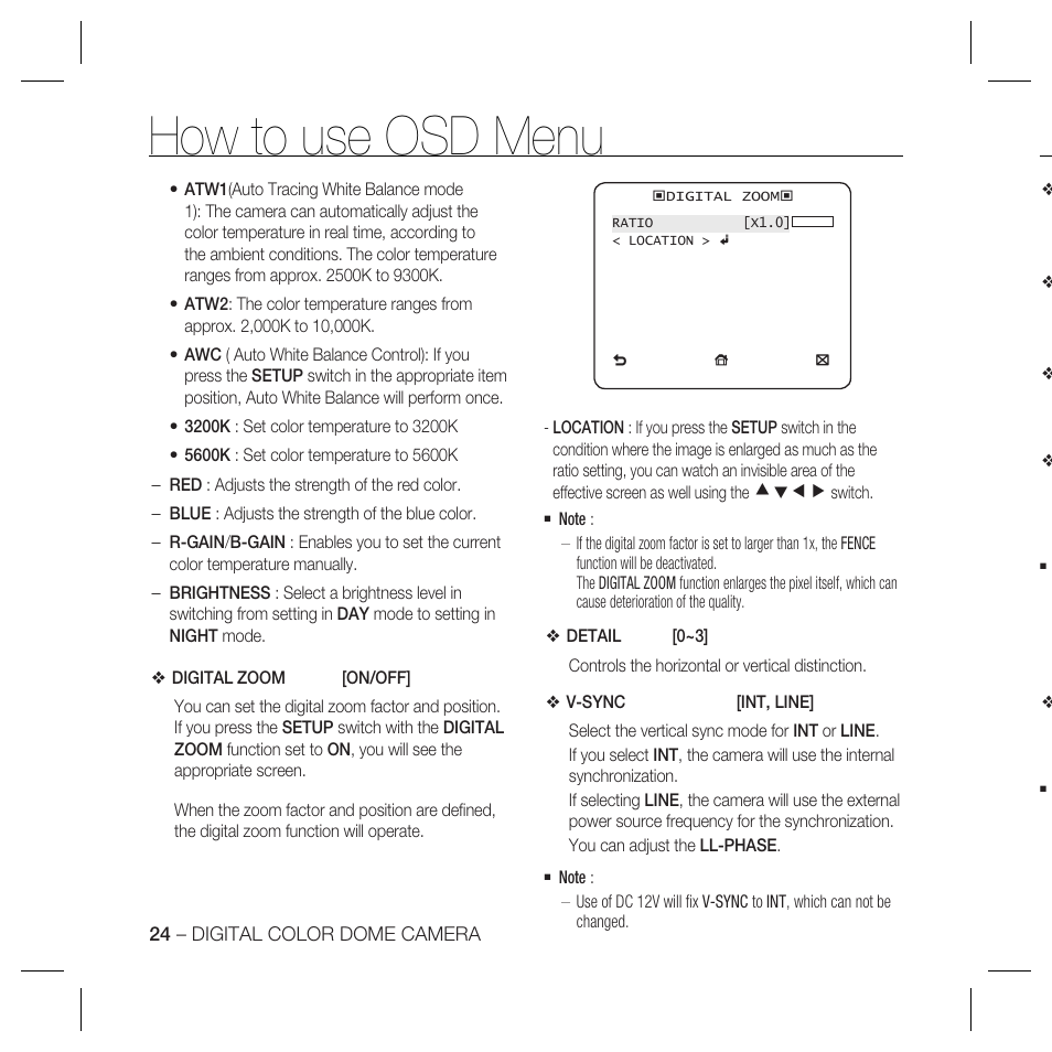 How to use osd menu | Samsung SCC-B5366 User Manual | Page 24 / 35