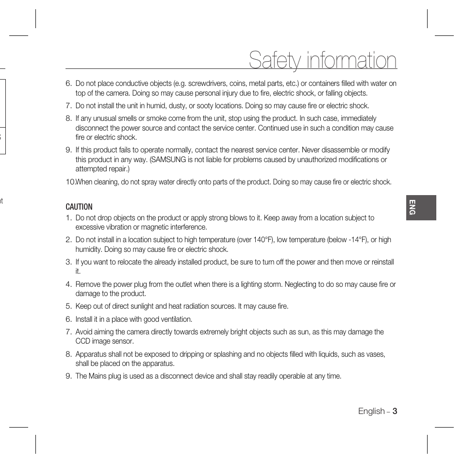 Safety information | Samsung SCC-B5366 User Manual | Page 3 / 35