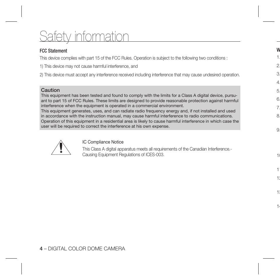 Safety information | Samsung SCC-B5366 User Manual | Page 4 / 35