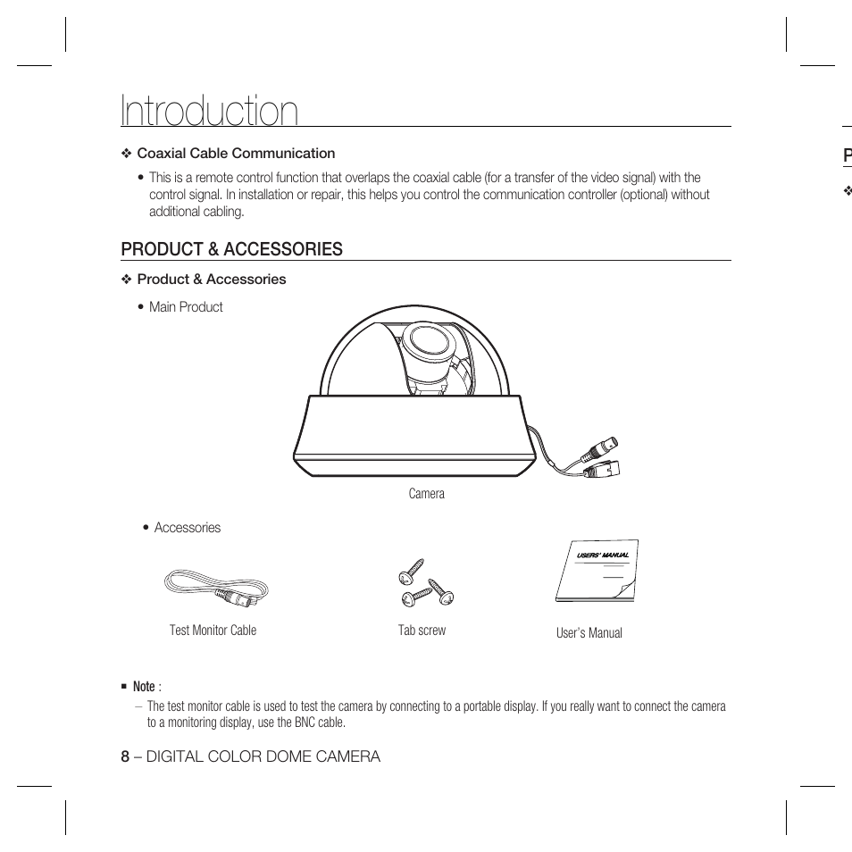 Introduction, Product & accessories | Samsung SCC-B5366 User Manual | Page 8 / 35