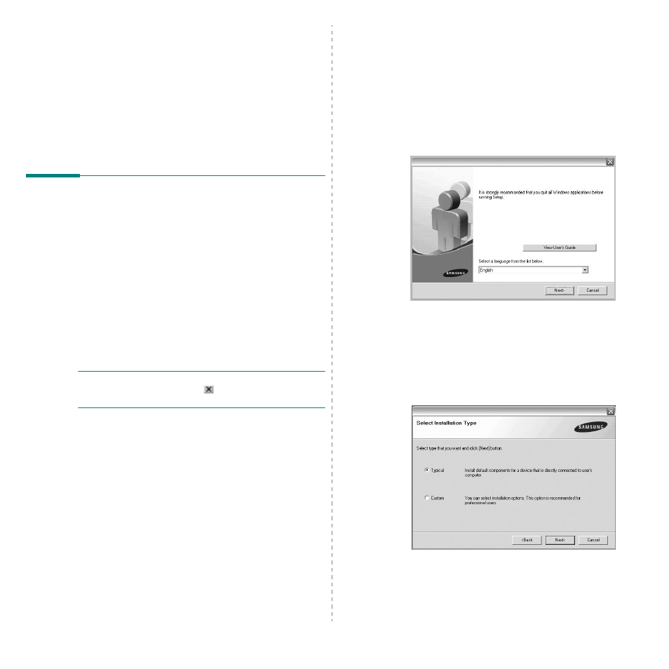 Installing printer software in windows, Installing printer software, Chapter 1 | Nstalling, Rinter, Oftware, Indows | Samsung SCX-4200 User Manual | Page 59 / 93