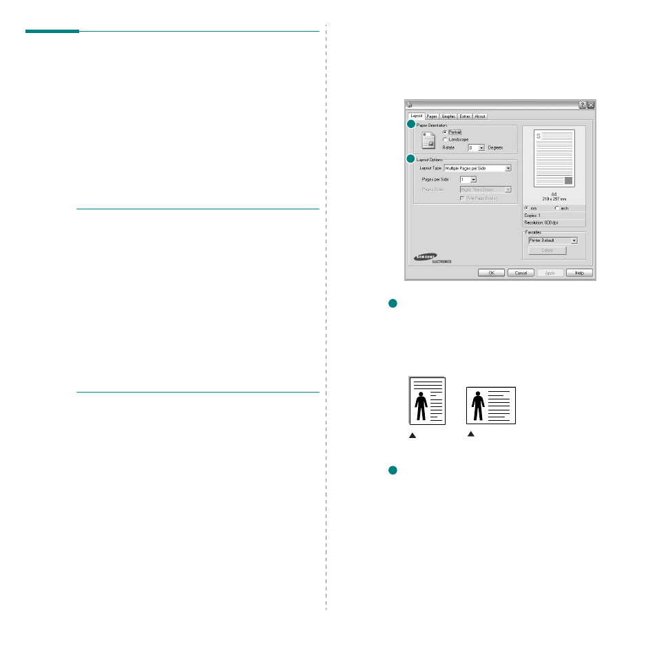 Printer settings, Layout tab | Samsung SCX-4200 User Manual | Page 63 / 93