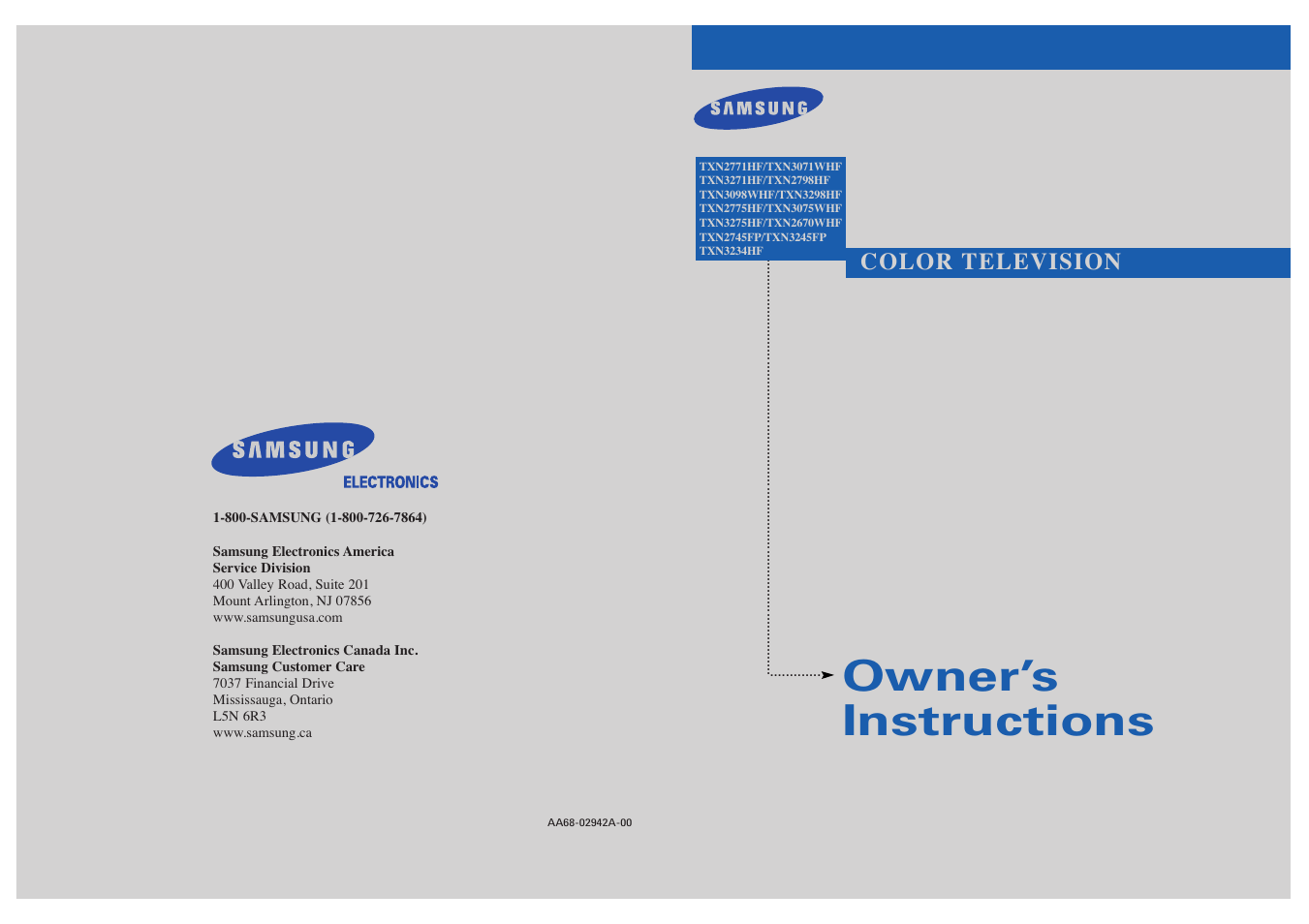 Samsung TXN3275HF/TXN2670WHF User Manual | 79 pages