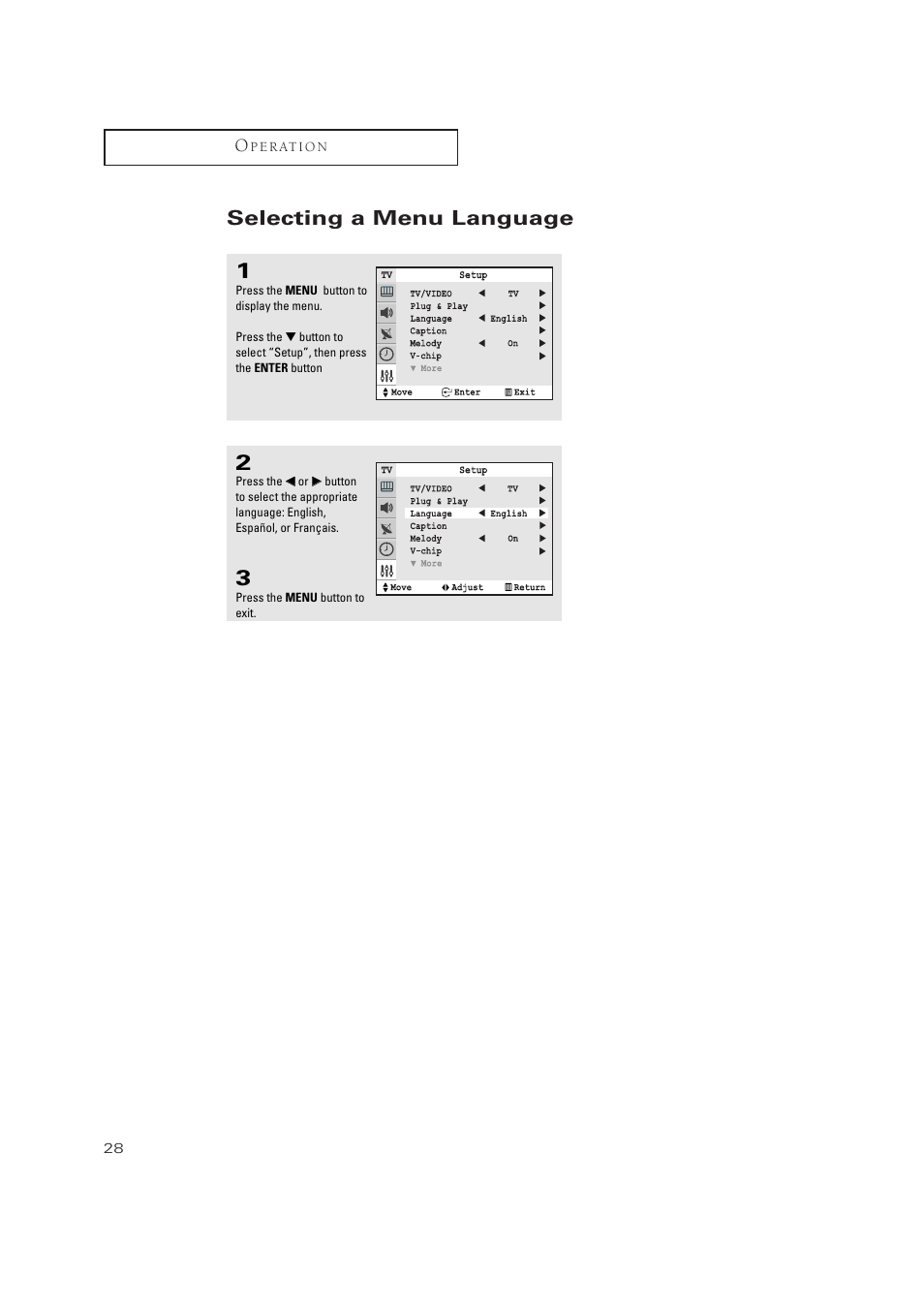 Selecting a menu language | Samsung TXN3275HF/TXN2670WHF User Manual | Page 28 / 79