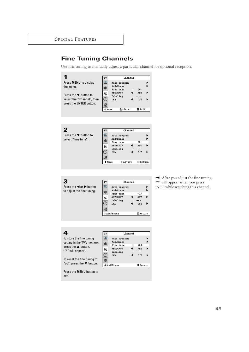 Fine tuning channels | Samsung TXN3275HF/TXN2670WHF User Manual | Page 45 / 79