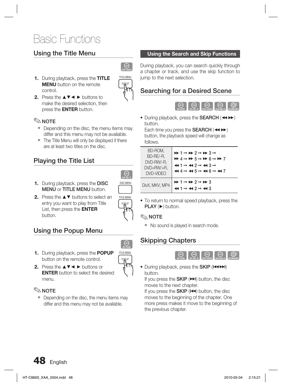 Basic functions, Hzzyx | Samsung AH68-02302R User Manual | Page 48 / 73