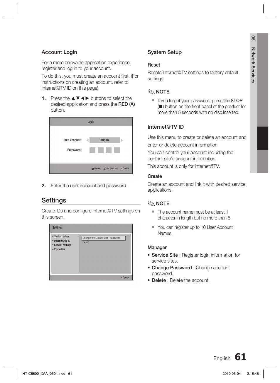 Settings | Samsung AH68-02302R User Manual | Page 61 / 73