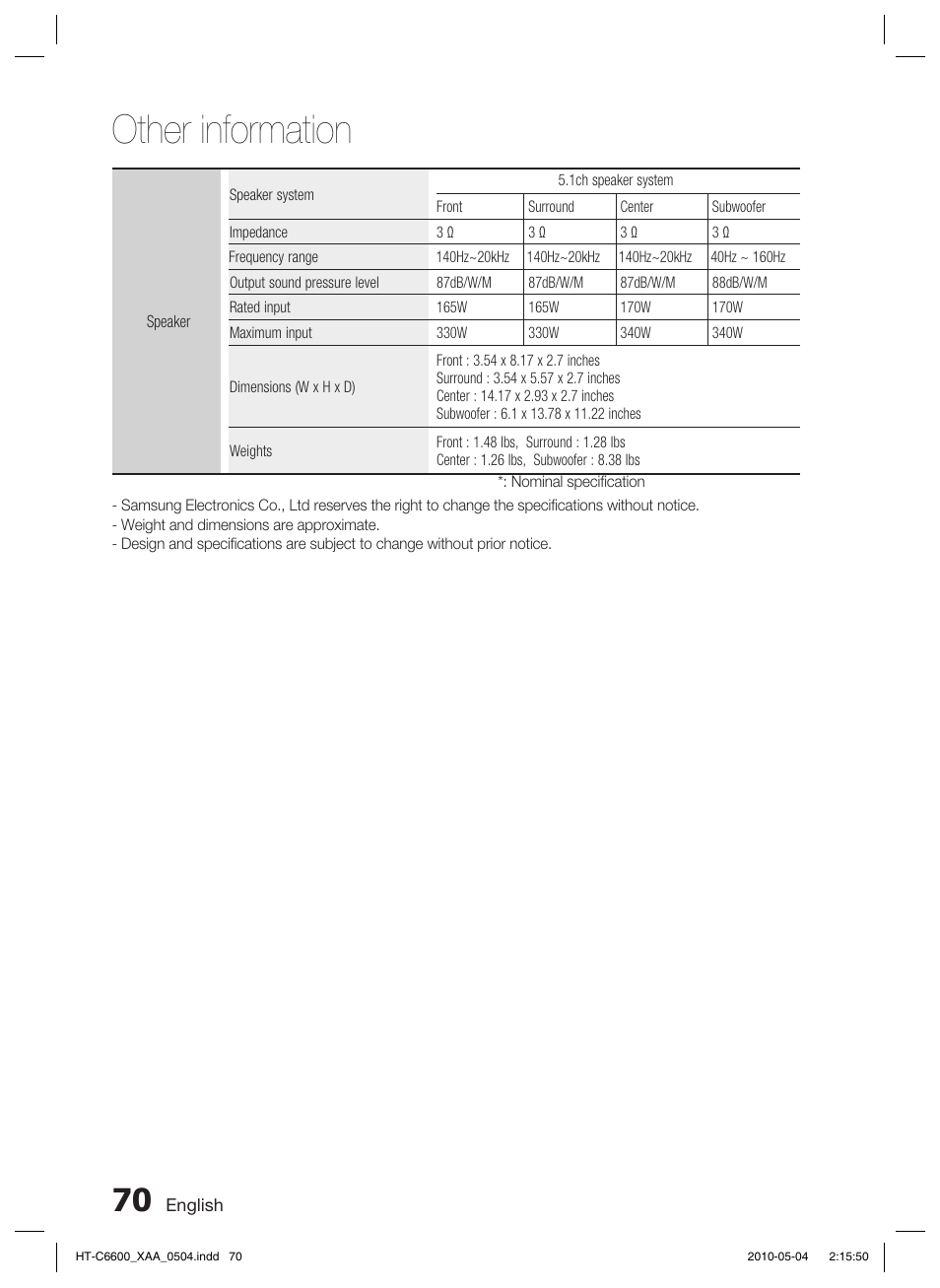 Other information | Samsung AH68-02302R User Manual | Page 70 / 73