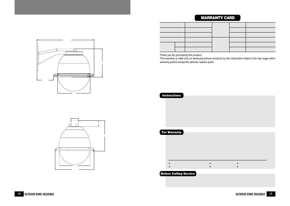 Warranty card, Dimensions | Samsung SPH-20W/P User Manual | Page 9 / 18