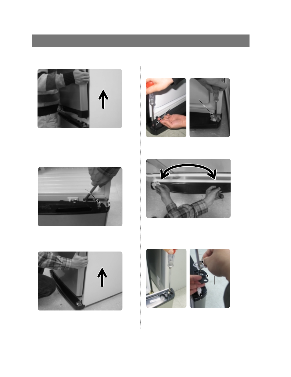 Reversing the door swing, Read these instructions completely and carefully, Assembly of freezer door | Disassembly of freezer door | Samsung RB215BSSW User Manual | Page 15 / 24