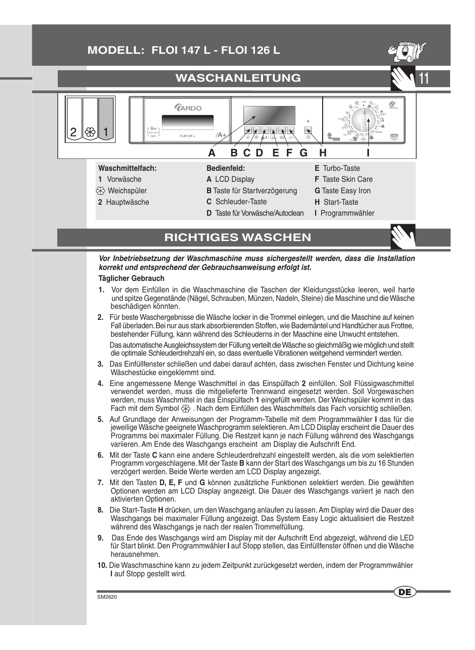 Waschanleitung | Ardo FLOI126L User Manual | Page 11 / 72