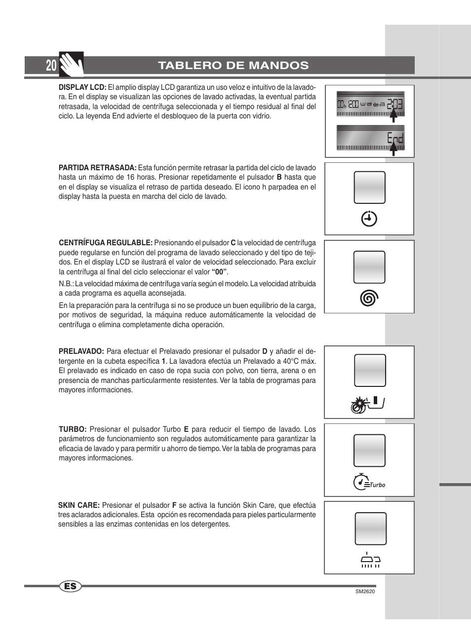 Tablero de mandos | Ardo FLOI126L User Manual | Page 20 / 72