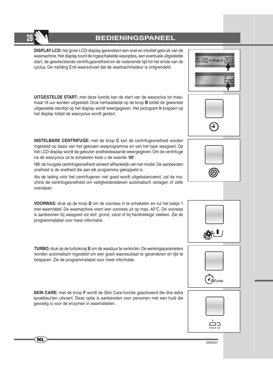 Bedieningspaneel | Ardo FLOI126L User Manual | Page 28 / 72