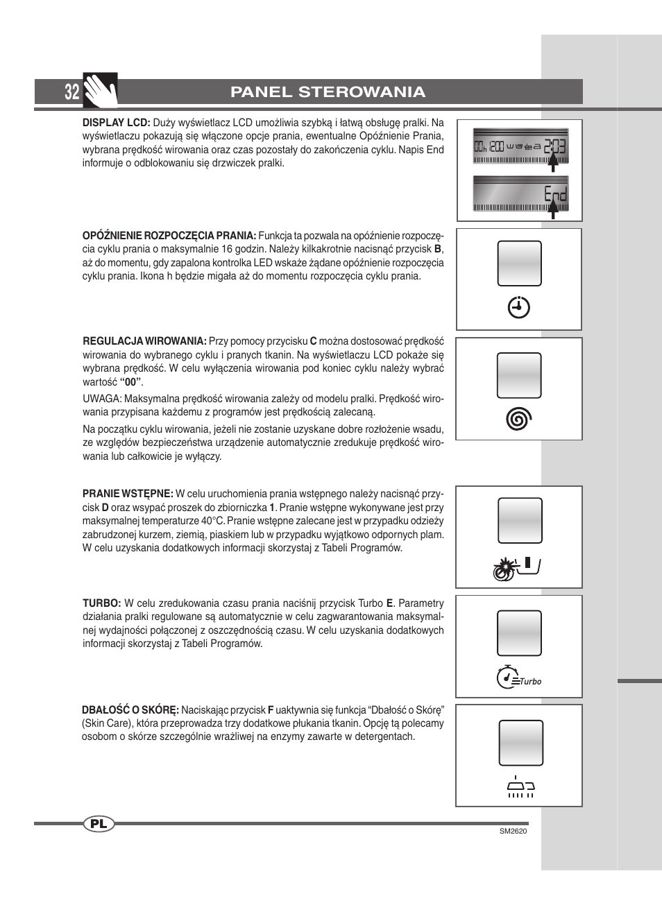 Panel sterowania | Ardo FLOI126L User Manual | Page 32 / 72