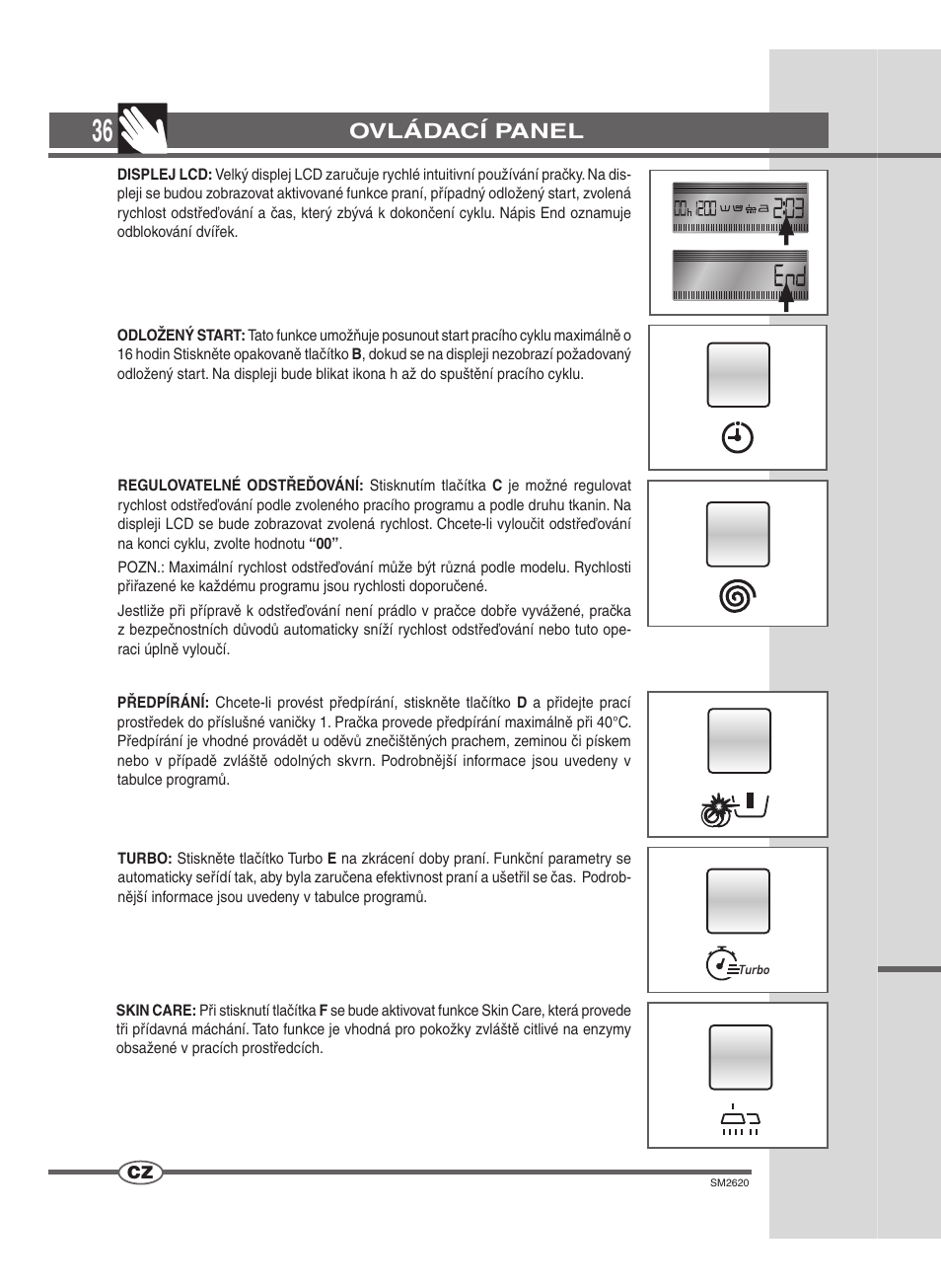 Ovládací panel | Ardo FLOI126L User Manual | Page 36 / 72