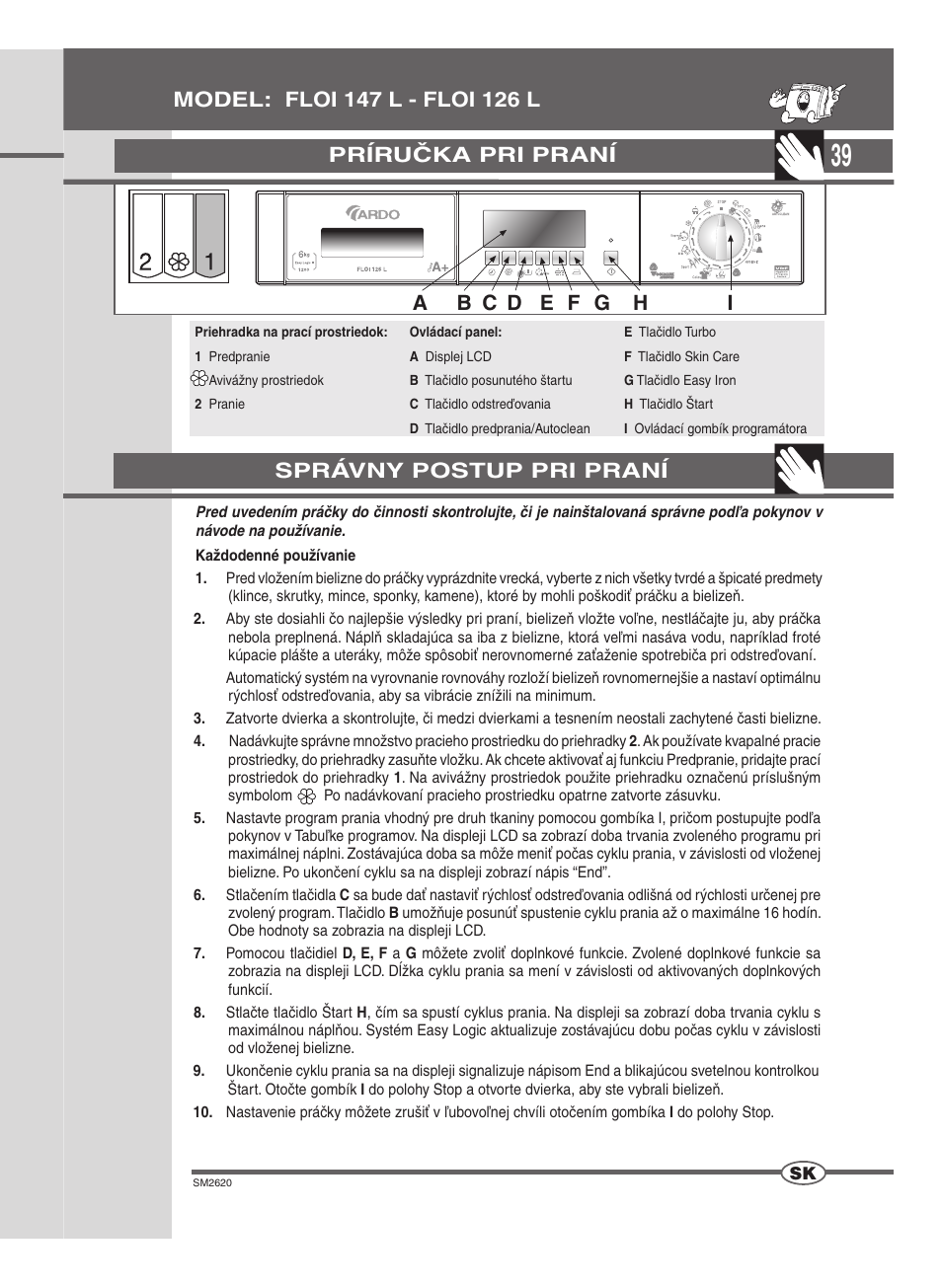 Príručka pri praní | Ardo FLOI126L User Manual | Page 39 / 72