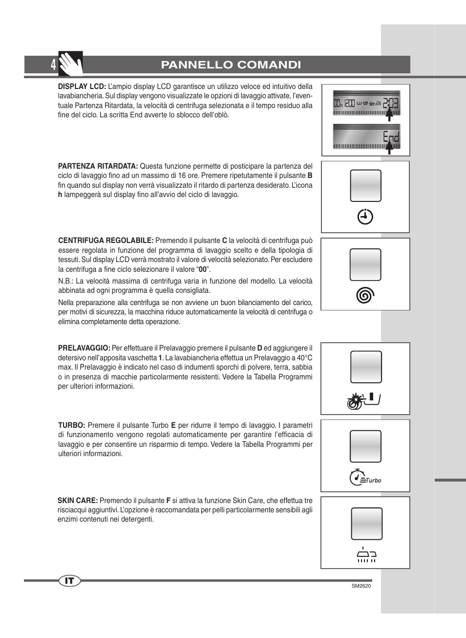 Pannello comandi | Ardo FLOI126L User Manual | Page 4 / 72