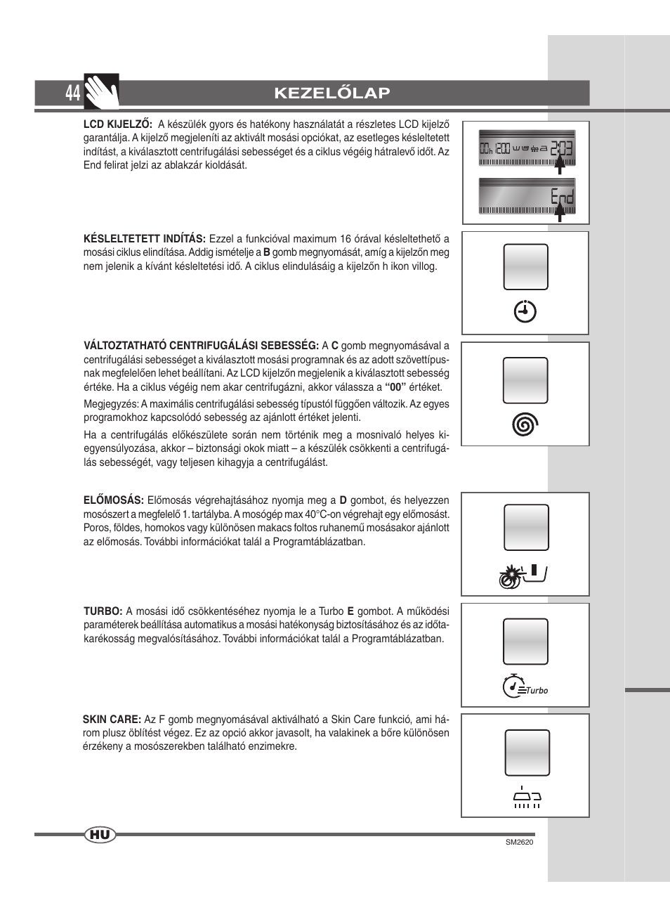 Kezelőlap | Ardo FLOI126L User Manual | Page 44 / 72