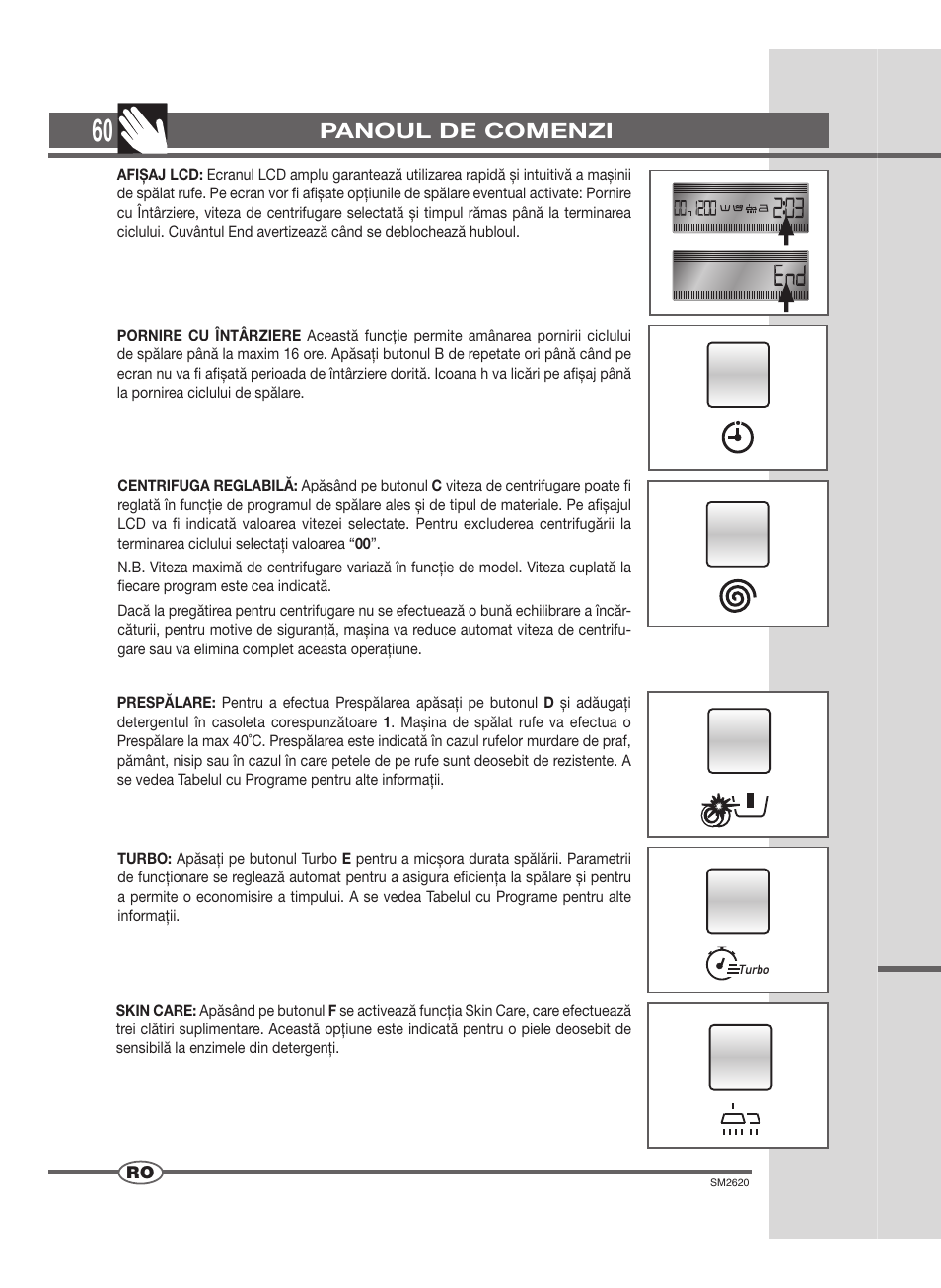 Panoul de comenzi | Ardo FLOI126L User Manual | Page 60 / 72