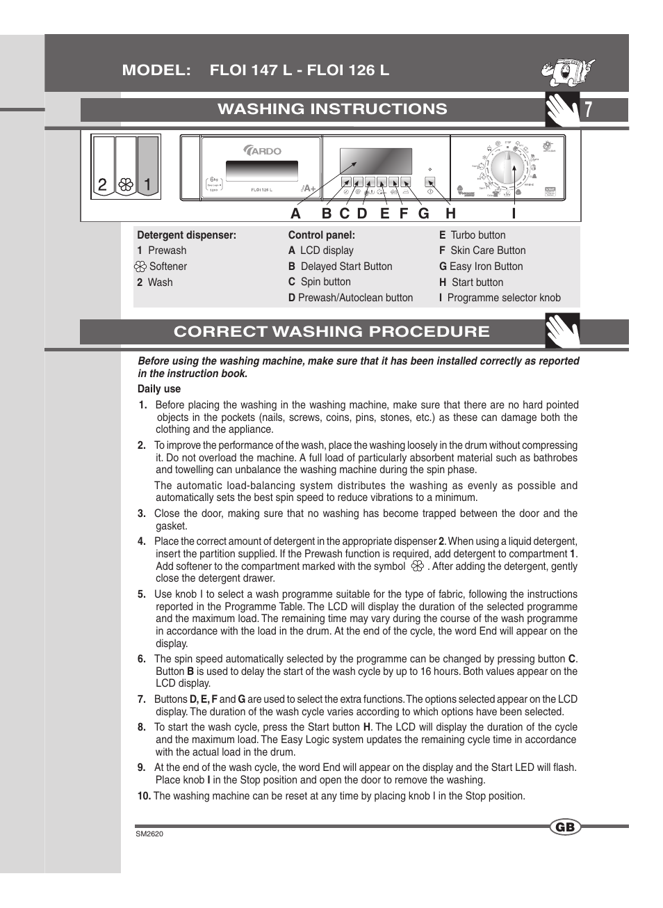 Washing instructions | Ardo FLOI126L User Manual | Page 7 / 72