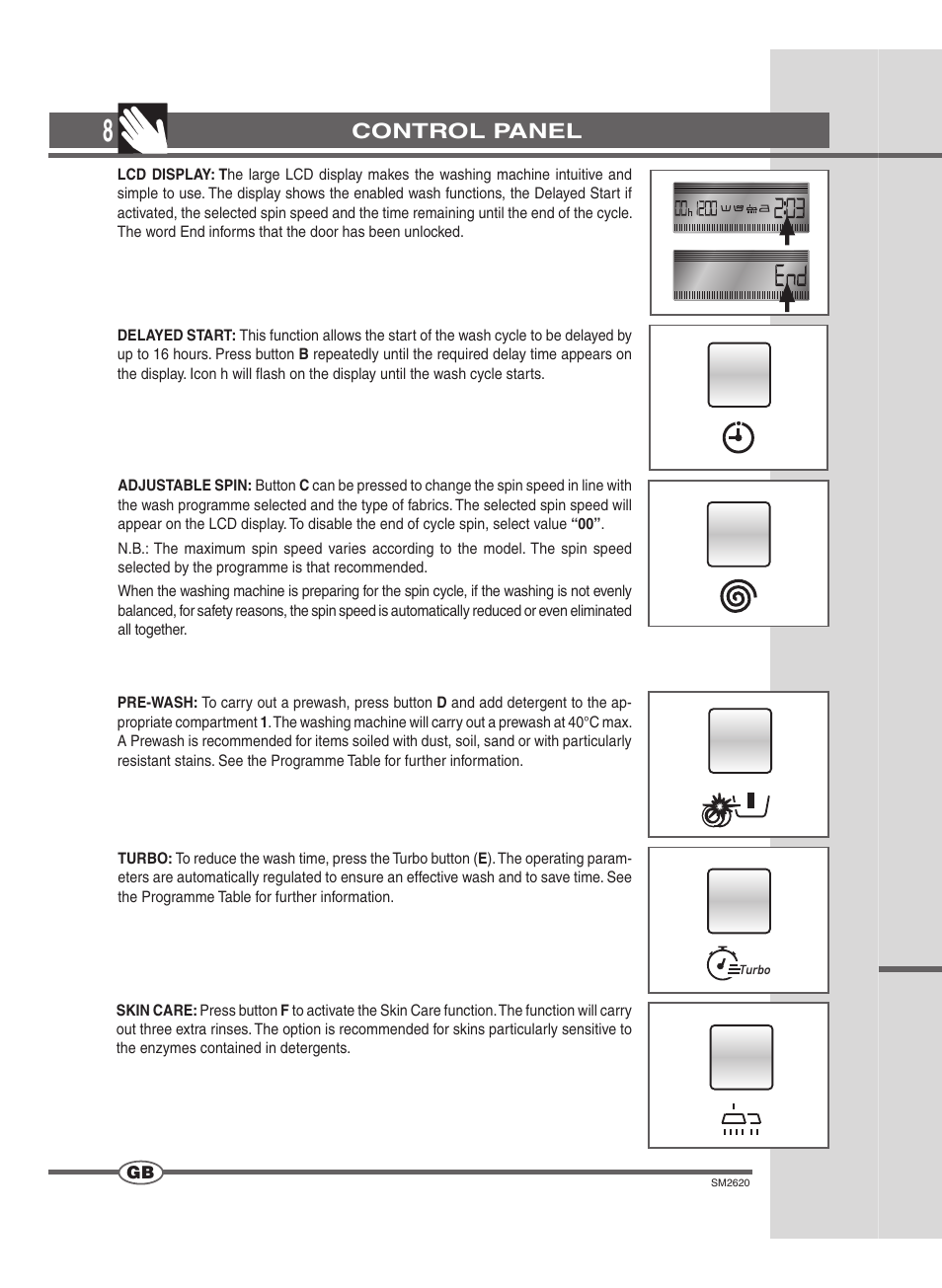 Control panel | Ardo FLOI126L User Manual | Page 8 / 72