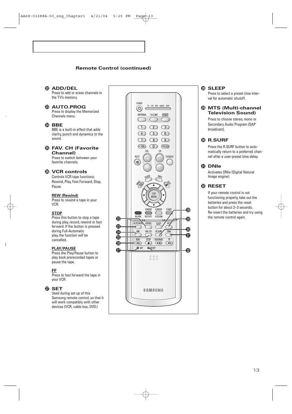 Samsung DynaFlat TX-P3076WH User Manual | Page 13 / 92