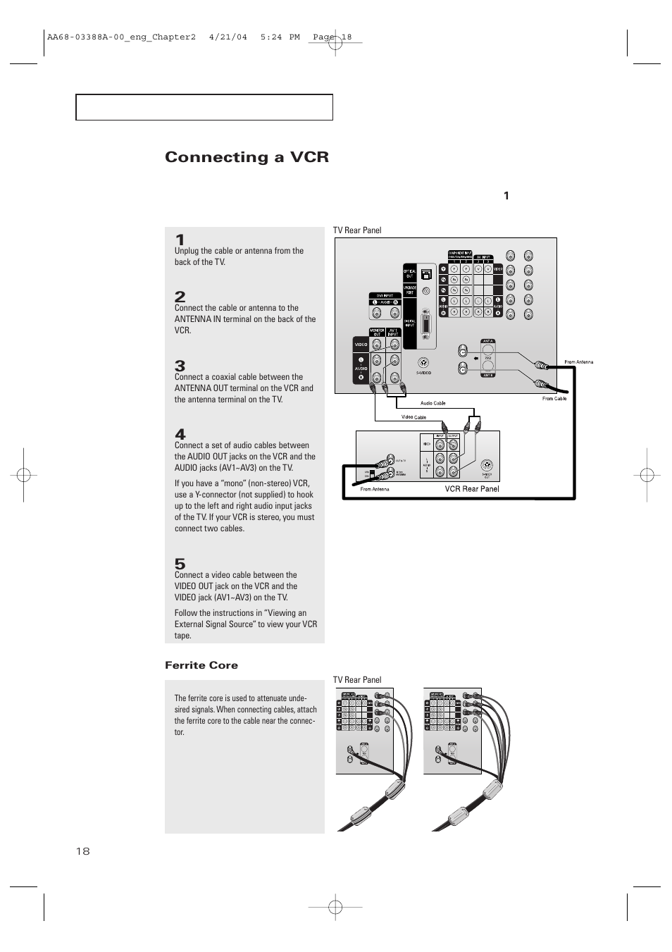 Connecting a vcr | Samsung DynaFlat TX-P3076WH User Manual | Page 18 / 92
